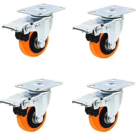 Ruedas de poliuretano de 50 mm con doble bloqueo,hasta 400 kg, giratorias 360 grados,muebles y equipos (paquete de 4) (1/5)