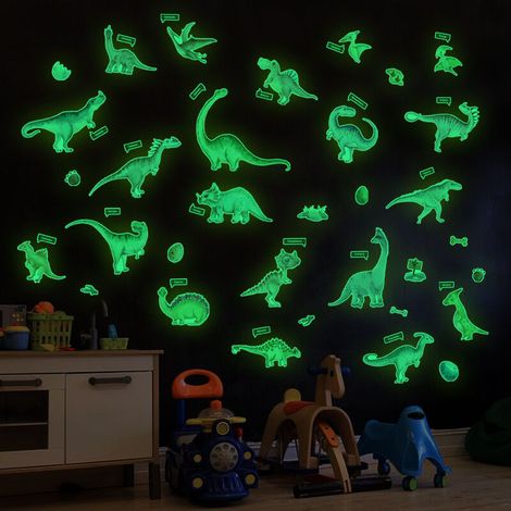 Stickers muraux dinosaures phosphorescents, autocollants lumineux pour plafond, décoration de chambre de garçons, grand décor mural lumineux amovible dinosaure pour chambre d'enfant (1/4)