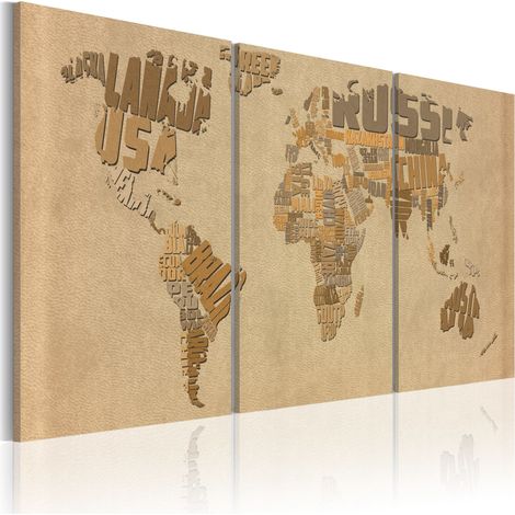 Quadro - Mappa del mondo in beige e marrone - 60x30 (1/4)
