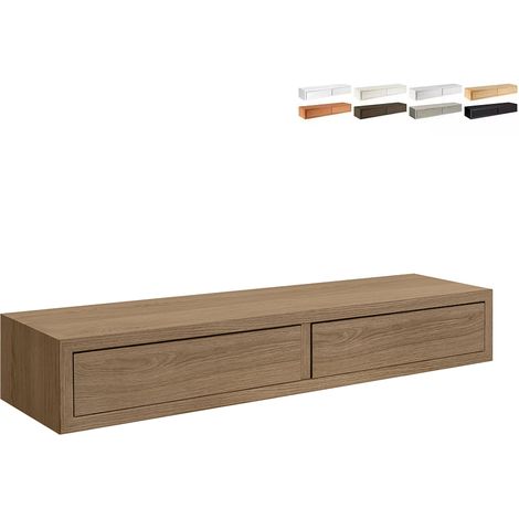 Étagère murale avec tiroir en chêne tabac – Dimensions 88,2 x 13,4 x 23,7 cm – Fixation invisible – Charge maximale 10 kg – Sanitec (1/5)