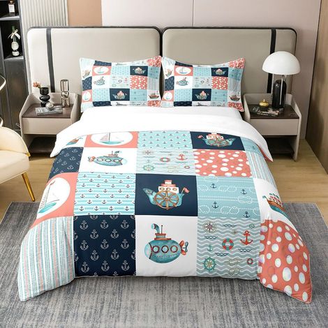 Bateaux à Voile 100% Coton Enfants Ancre Parure de Lit 140x200cm Marine Thèmes Housse de Couette Submarine Imprimer Aventure en mer Parure Housse de Couette - 140 x 200 cm + 1 taie d'oreiller 65 x 65  (1/5)