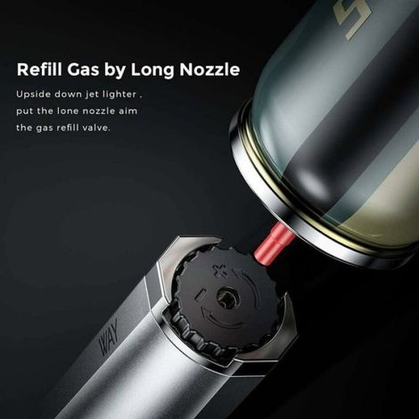 Briquet tempête à 2 jets avec flamme et flamme réglable - Briquet à gaz butane rechargeable - Longue portée - pour barbecue, cuisin (1/4)