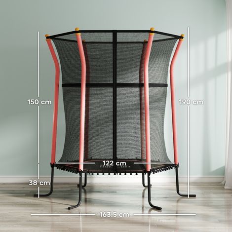 Mini trampoline gonflable enfant 3-10 ans avec filet sécurité anti-chute, jeu extérieur intérieur bleu (1/4)