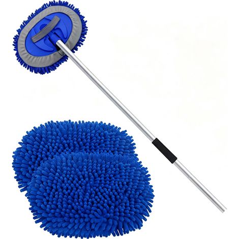 Brosse lavage voiture 160 cm, manche télescopique, 3 recharges chenille, tête orientable 180°, carrosserie (1/2)