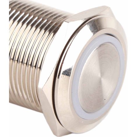 Interrupteur à Poussoir Auto-Blocage 19mm Etanche 12-24V LED Blanc (1/5)