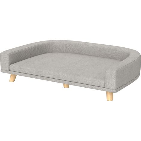 Erhöhtes Hundesofa, großes waschbares Kissen, Holzrahmen, Polyestergewebe, 98 x 67 x 25 cm, grau