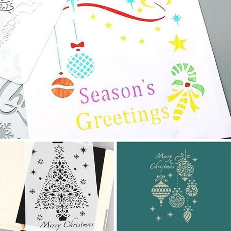 Pochoir De Dessin De Noël - PET - 17,5 x 26 cm - Blanc - Pour Artisanat Et Décoration Festive - 12 Pièces (1/5)
