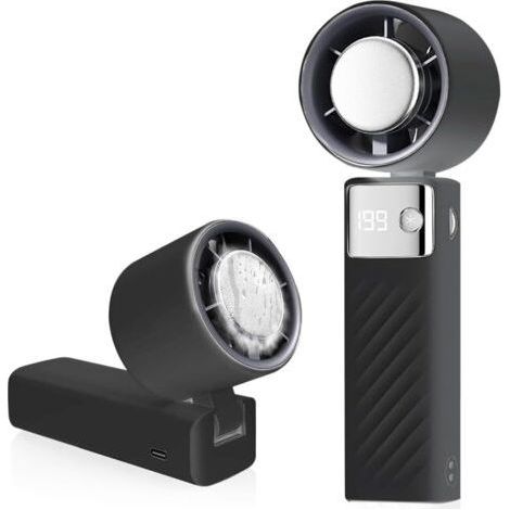 Muntra-Ventilateur portable, mini ventilateur rechargeable 5000 mAh, petit ventilateur turbo silencieux à vitesse réglable (1 à 199), ventilateur de refroidissement pour camping, sport, voyage (noir) (1/5)