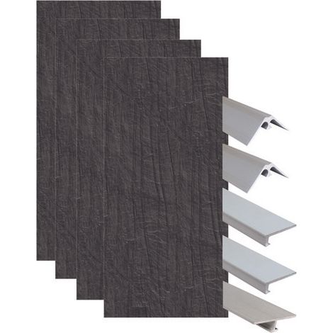 ONDEE ZEN - Pack de montage 4 panneaux muraux en niche - Ardoise 200 cm - profilés chromés (1/4)