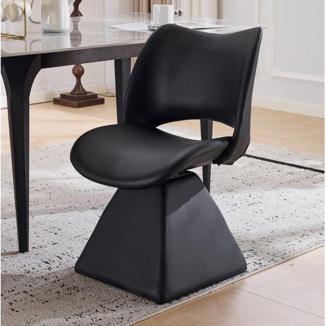 Sedia girevole da pranzo nera in similpelle, struttura in metallo e legno, design alto schienale,54x48x82 cm (1/5)