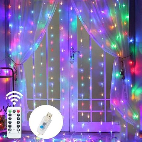 Lichtervorhang, 3 x 3 m, 300 Lichter, 8 Modi mit Fernbedienung, IP44 wasserdicht, für Weihnachten, Außendekoration (vier Farben) (1/5)