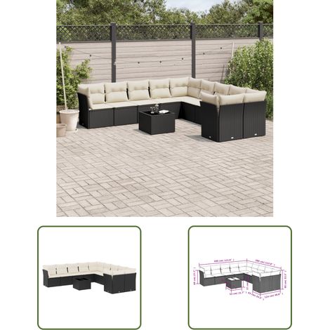 The Living Store Salon de jardin 11 pcs avec coussins noir résine tressée - Salon De Jardin - Mobilier De Jardin - Set Salon De Jardin - Résine Tressée - Rotin Synthétique (1/3)