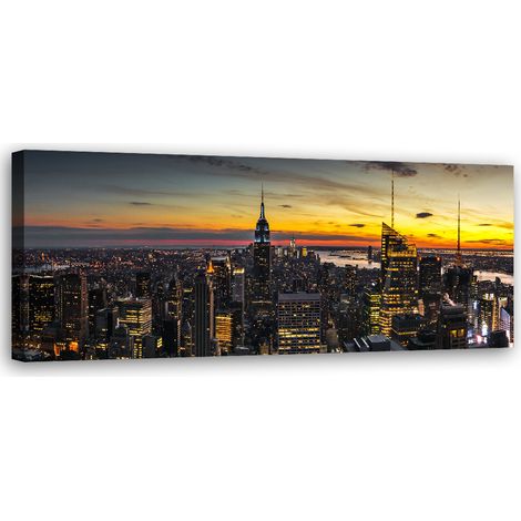 Tableau sur toile Ville sur fond de soleil couchant 90x30 (1/5)