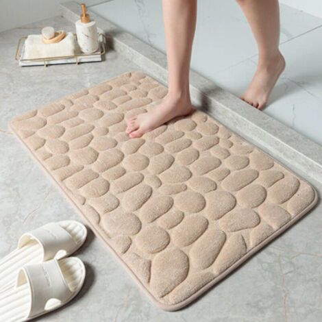 Galet en relief tapis de bain anti-dérapant tapis de salle de bain lavabo baignoire tapis de sol latéral salle de douche tapis de porte tapis en mousse à mémoire de forme 40x60cm kaki