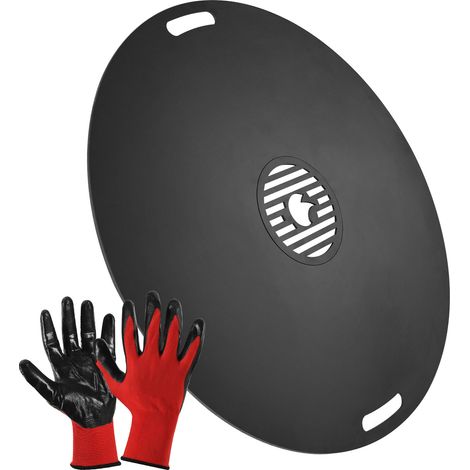 Jiubiaz Plancha de Cocción para Brasero Ø 80 cm de Acero al Carbono Macizo 5 mm de Grosor con Parrilla Central y Guantes para Barbacoa Incluidos (1/5)