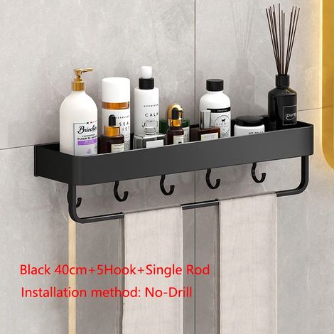 (Style noir 4.2 gratuit) Étagère de douche murale flottante pour salle de bain, étagère de toilette, étagères de rangement pour placards de cuisine, organisateurs (1/5)