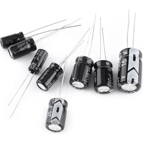 Kit de 500 condensateurs électrolytiques en aluminium, assortiment de 24 valeurs, 10 V à 50 V, de 0,1 µF à 1000 µF (1/5)