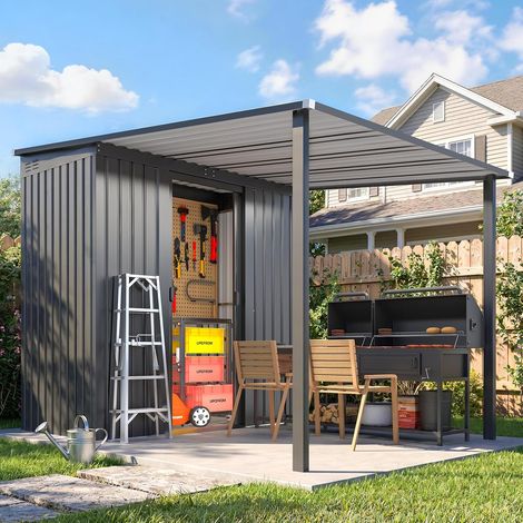 YODOLLA 8x9FT 2-in-1 Metal Lean-to Shed & Pergola Combo, Storage Shed with Hardtop Gazebo (1/5)