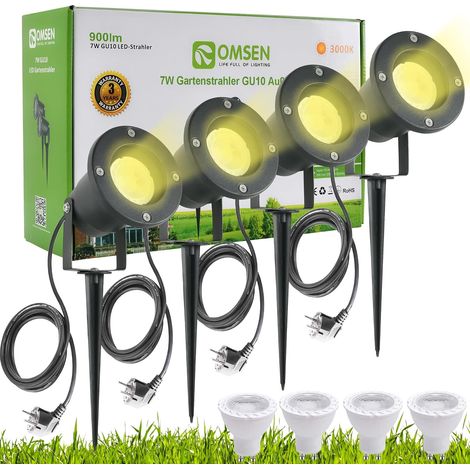 Spot de Jardin sur Piquet GU10 7W, Blanc Chaud 3000K, Aluminium Solide, Étanche IP67, Ampoules Remplaçables, Spot à Piquer LED Extérieur pour Jardin, Cour, Arbre, Pelouse, Plantes, Lot de 4 (1/5)