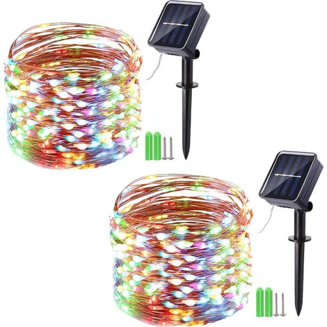 Set di 2 catene luminose solari per esterni, lunghe 10 m, con 100 LED, realizzate con filo di rame e dotate di 8 modalità di illuminazione. Ideali per decorazioni esterne, giardino, alberi, ecc. (mult (1/5)