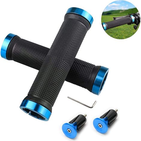 Poignées de guidon de vélo, Antidérapant en Caoutchouc Fahrradgriff Poignée, Mountain Road Urban Pliable Vélo avec Deux Caoutchouc Aluminium Bloquer(Blue) (1/4)