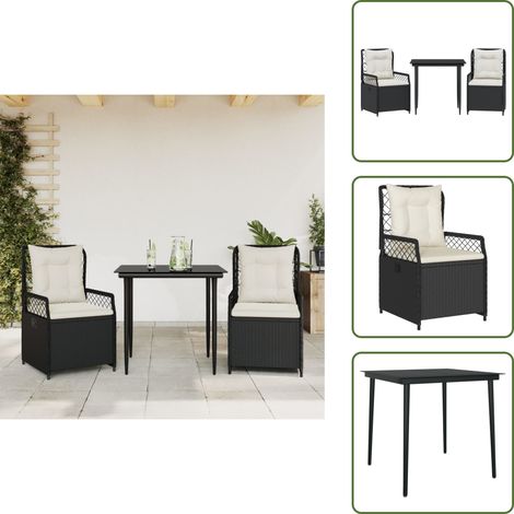 The Living Store 3-tlg. Garten-Essgruppe mit Kissen Schwarz Poly Rattan - Gartenstuhl (1/5)