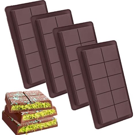 Moule À Chocolat - Silicone Flexible - 4 Pièces - Forme Barre Profonde - Résistant -40 °C À +230 °C - Pour Chocolat Maison Et Confiseries (1/5)