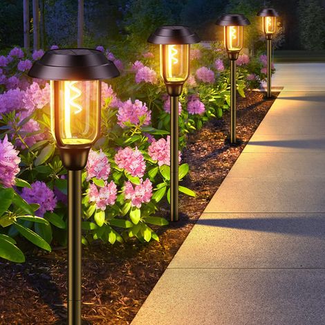 Set mit 4 Solar-Gartenleuchten, helle dekorative Beleuchtung für Wege und Terrassen, ideal für Rasenflächen, Patios, Einfahrten und Eingänge
