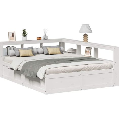 Bookcase Bed without Mattress White 140x200cm Solid Wood Pine vidaXL (1/5)