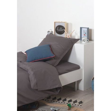 Drap Housse - COTE DECO - Enfant - Gris éléphant - 100% coton - Bonnet 25 cm
