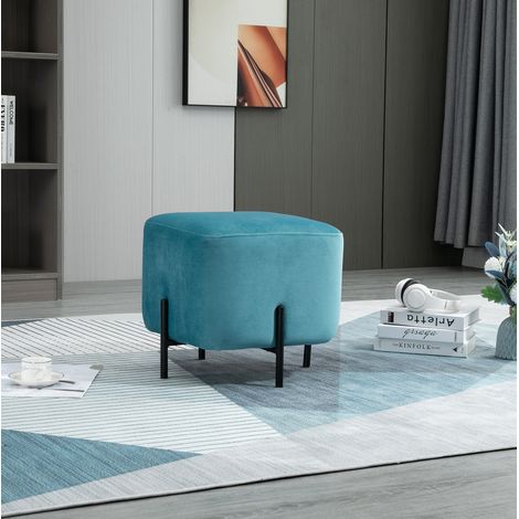 Pouf ottoman 44,5x44,5x41,5 cm en polyester turquoise, confortable et moderne pour salon FloraGrace (1/5)