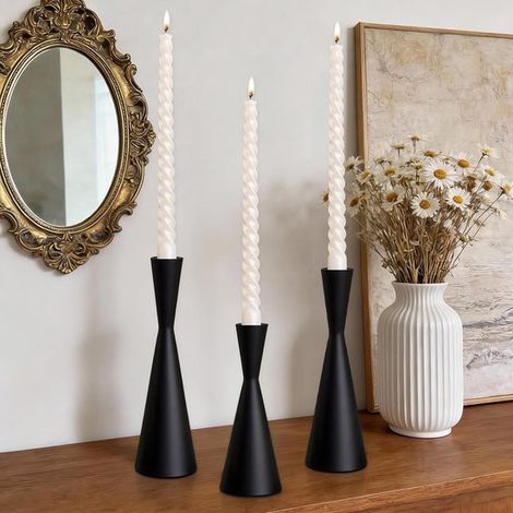 Juego de candelabros de metal - Portavelas - Decoración de mesa - Juego de tres - Negro (1/5)