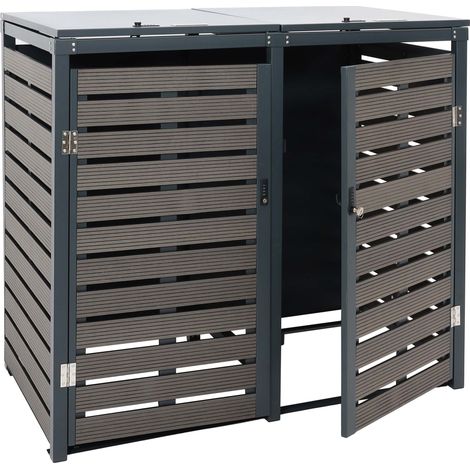 XL 2er-/4er-Mülltonnenverkleidung HHG-654, Mülltonnenbox, 119x140x102cm WPC Metall 86kg anthrazit