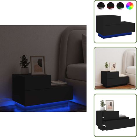 Nachttisch mit LED-Leuchten Schwarz 70x36x40,5 cm - Nachttisch - Wohnzimmermöbel - LED-Tischleuchte - Beistelltisch - Holzmöbel (1/5)