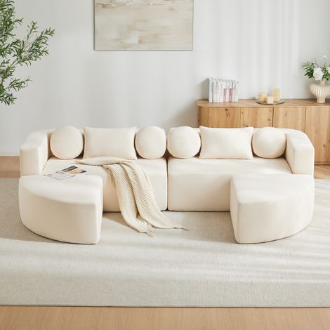 Canapé convertible 292x165x68 cm modulable sans montage nuage Chenille Beige