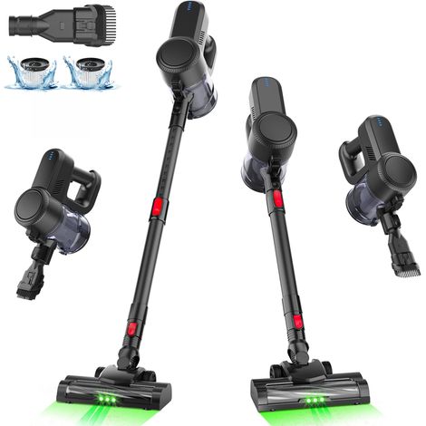 Aspirateur balai sans fil 30000PA – 6 accumulateurs 2200mAh – Autonomie 40 min – Filtration cyclonique haute efficacité – Lumière LED verte - 40min