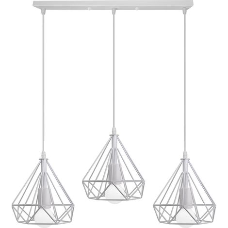 3 Luci Lampadario a Sospensione E27 Moderno Bianca, Lampada da Soffitto Industriale per Camera da Letto Sala da Pranzo E27 Asta Lunga (1/5)