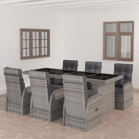 Garden Dining Set Grey PE rattan 7 Piece Set Removable Covers vidaXL (1/5)