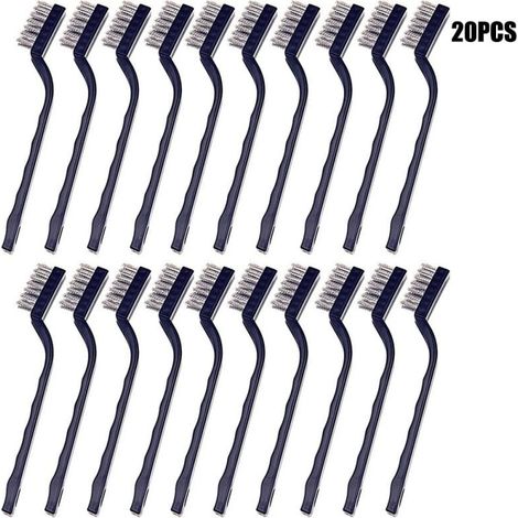 Mini Brosse Métallique (Lot de 20) - Brosse Acier Inoxydable avec Manche Incurvé & Trou d’Accroche - Brosse Fer pour Nettoyer Four, Évier, Travail du Métal, Soudure, Rouille & Poussière (1/4)