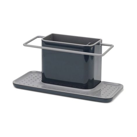 Porta estropajo grande Joseph Joseph Caddy, organizador para fregadero, almacenamiento para detergente y esponjas, drenaje eficiente, gris oscuro, apto para lavavajillas (1/4)