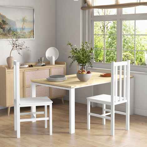 Set di 2 sedie da pranzo in legno di pino bianche con schienale, portata 120 kg, MODENUIT (1/5)