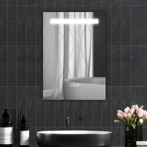 Badezimmerspiegel mit LED-Beleuchtung, 70 x 50 cm, 3 Lichtfarben, Antibeschlagfunktion, Memory-Funktion, IP44
