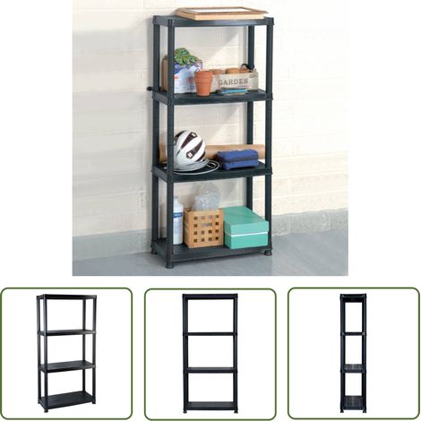 The Living Store Lagerregal 4-Tier Schwarz 61x30,5x130 cm Kunststoff - Regal - Kunststoffregal - Stauraum - Aufbewahrung - Wohnzimmerorganisation (1/5)