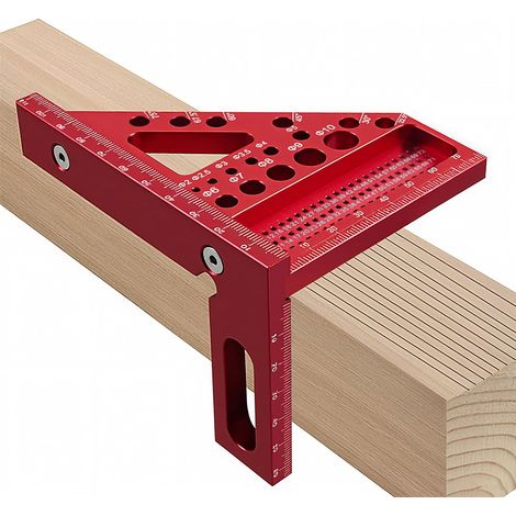 Équerre Menuisier 3D Aluminium Multi-Angle - Règle Triangulaire 22.5° à 90° pour Travail du Bois et Ingénieur (Rouge) (1/5)