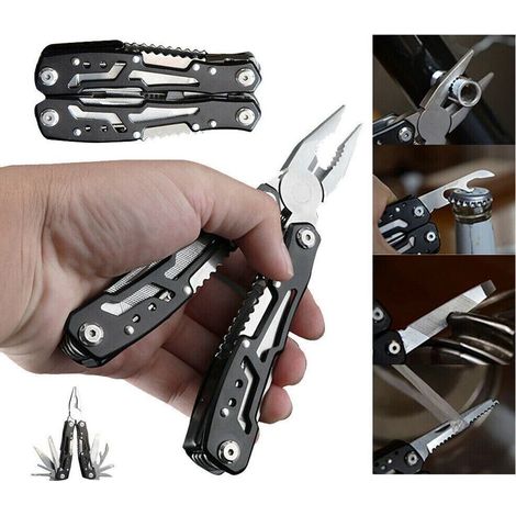 Multiutensile in acciaio inox con clip da tasca, sega e pinze pieghevoli, per uso esterno. (1/5)