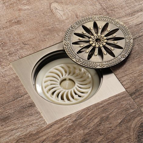 Tuyau de vidange de douche en laiton tuyau de vidange de sol carré déodorant grille de douche adaptée aux accessoires de salle de bain 100100mm (1/4)