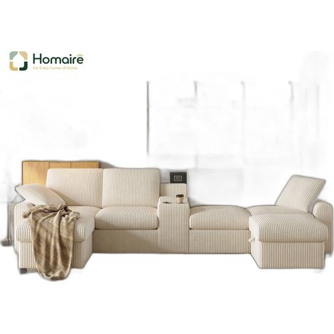 Canapé en velours côtelé beige avec rangement 315 x 135 x 81 cm HOMAIRE (1/5)