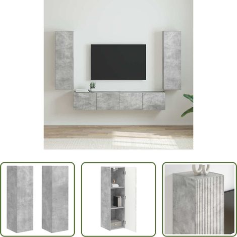 vidaXL Meuble tv béton - Meuble TV mural 2 pcs Béton 30 x 31 x 100 cm Bois d'ingénierie (1/5)