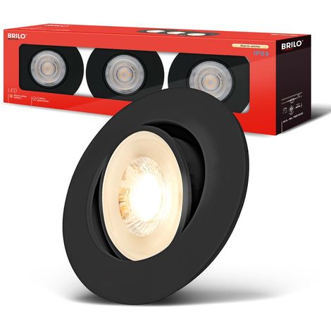 Briloner 3er Set LED Einbaustrahler Schwenkbar Ø90x24 mm Rund 230V 4,9W 480lm 3000K Warmweiß Schwarz - Einbauleuchten Wohnzimmer Flur (1/5)