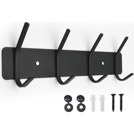 Wandgarderobe, Wandhaken zum Aufhängen, Wandstifte, Wandhaken für Handtücher, Rucksäcke, Kleidersäcke, Schlüssel, Jacken und Bademäntel (4 Haken, schwarz) (1/4)